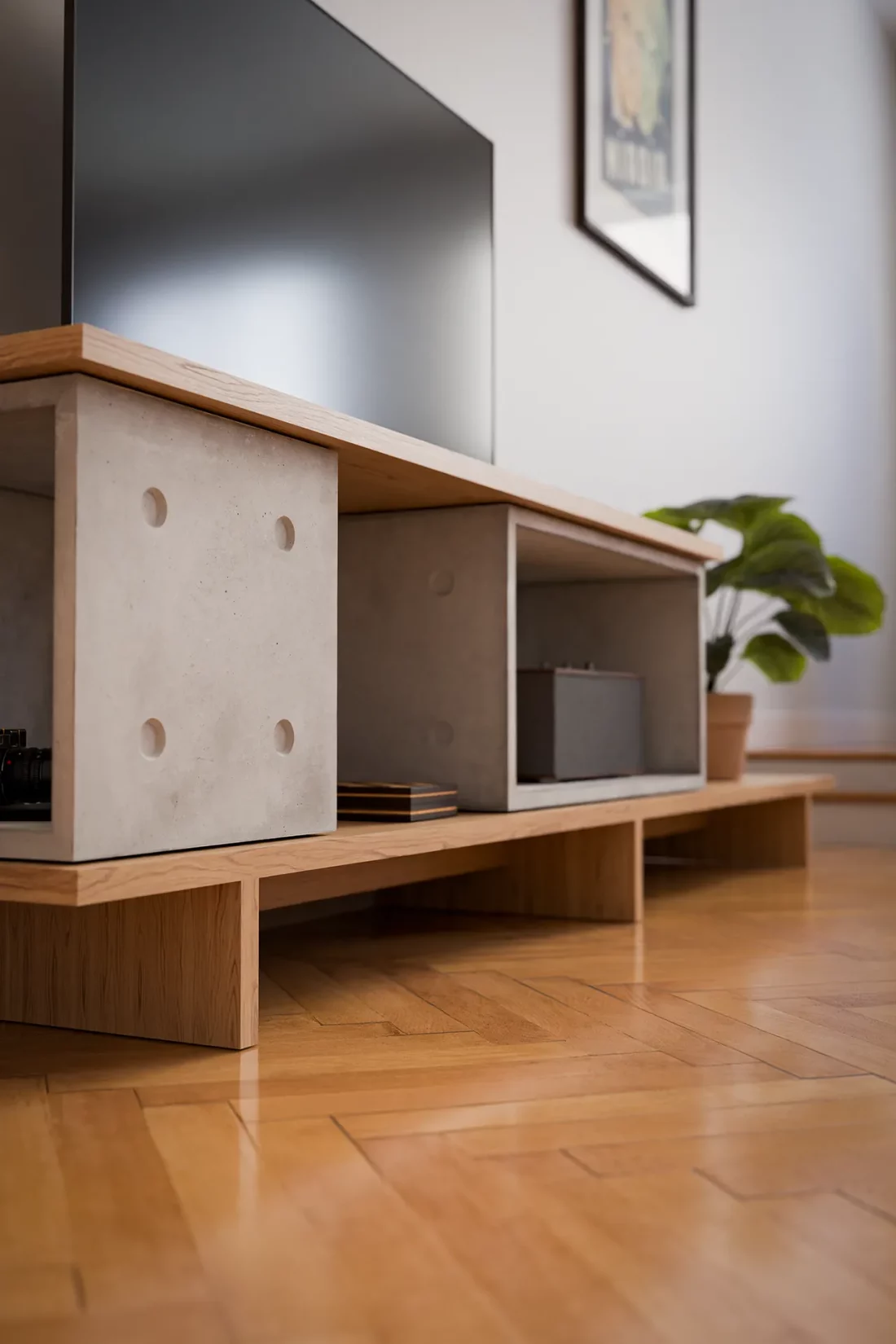 meuble tv en bois et béton