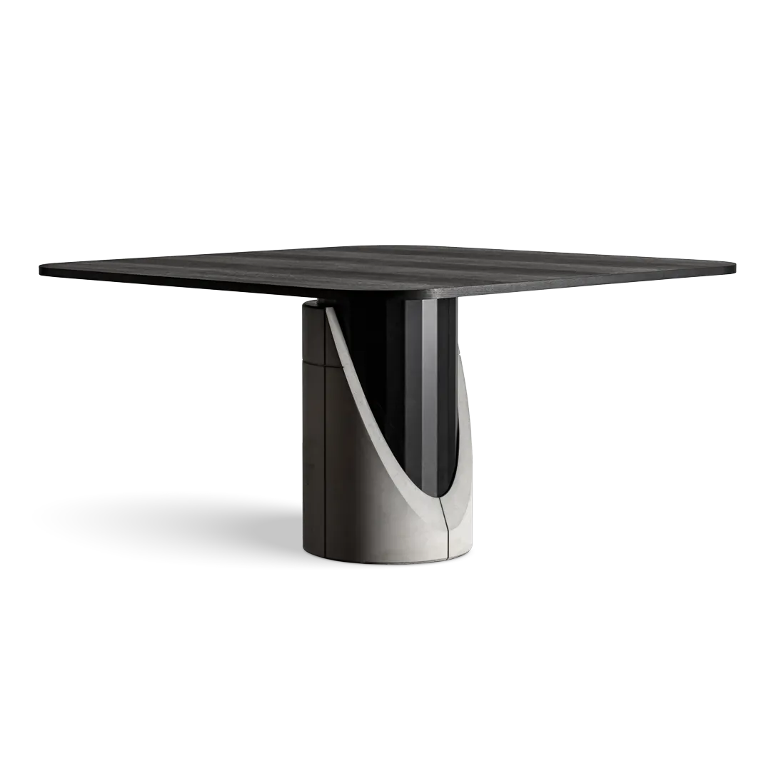 La table de repas Sharp en version carrée : béton, bois et métal par le designer Bertrand Jayr pour Lyon Béton