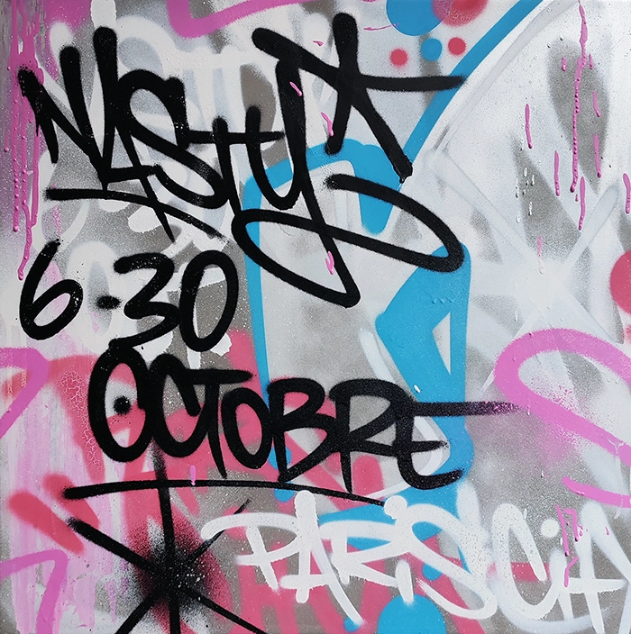Nasty sur cadre en béton Frag exposition à Paris octobre 2022